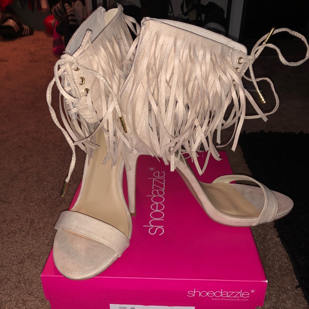Beig Fringe Heel
